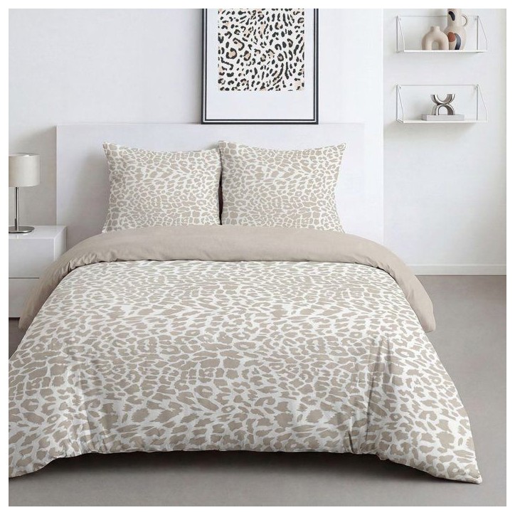 Parure de Lit - 240 x 220 cm - Coton Imprimé Léopard Beige - TODAY SUNSHINE