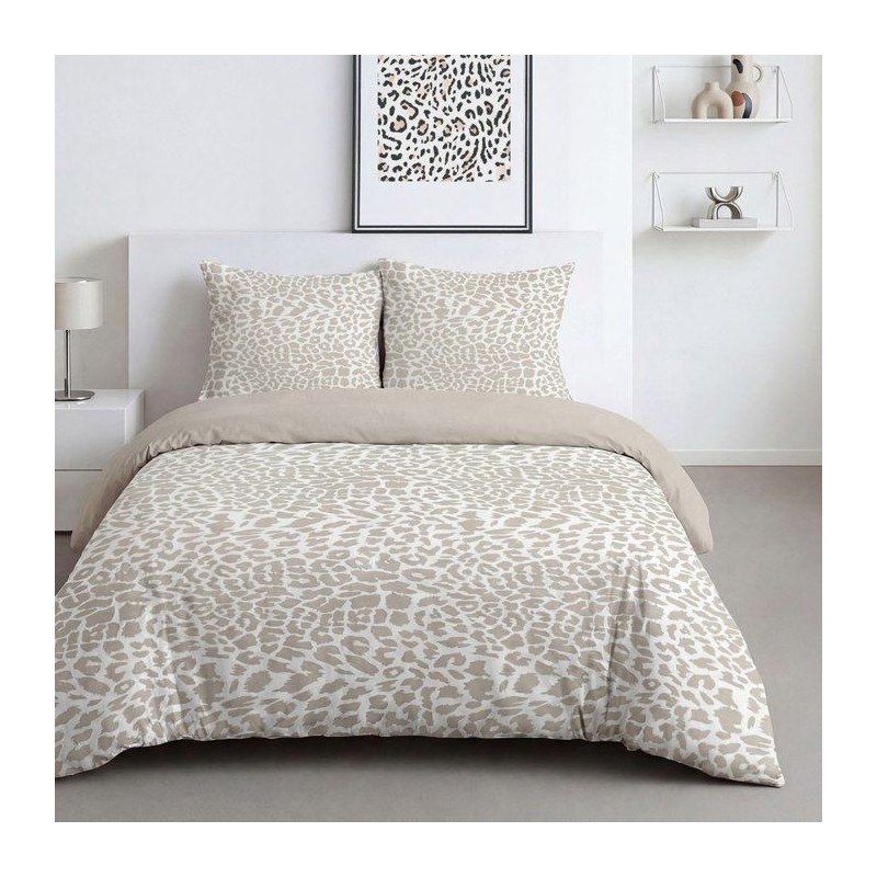 Parure de Lit - 260 x 240 cm - Coton Imprimé Léopard Beige - TODAY S