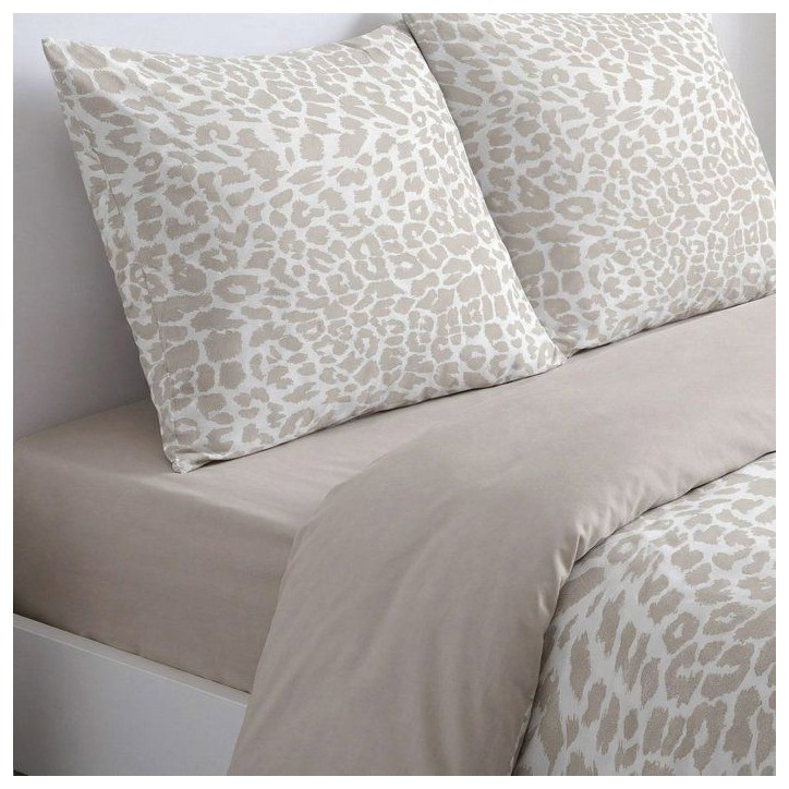 Parure de Lit - 260 x 240 cm - Coton Imprimé Léopard Beige - TODAY SUNSHINE