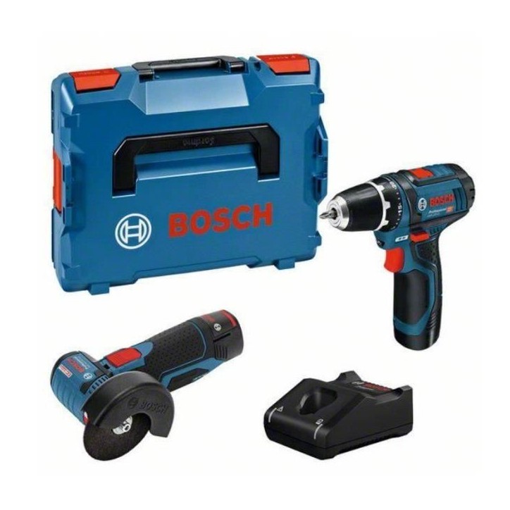 Pack 2 outils BOSCH Perceuse-visseuse GSR 12V-15 + Meuleuse angulaires GWS 12V-76 + 2 batteries 2Ah 12V + chargeur en L-BOXX Pack 2 outils BOSCH Perceuse-visseuse GSR 12V-15 + Meuleuse angulaires GWS 12V-76 + 2 batteries 2Ah 12V + chargeur en L-BOXX