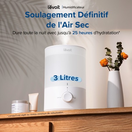 Humidificateur d'air - Levoit - Dual 150 Ultrasonic - Réservoir 3 L - Autonomie jusqu'a 25 h - Surface couverte jusqu'a 27 m²