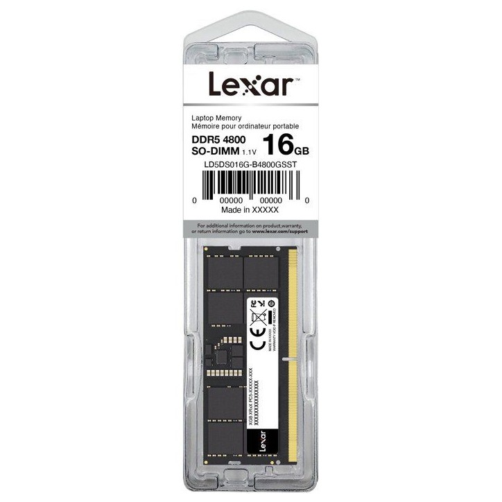 Barrette Mémoire - LEXAR - DDR5 8 Go - 262 PIN So-DIMM - 5600 Mbps CL46 - 1.1 V - Blister Barrette Mémoire - LEXAR - DDR5 8 Go - 262 PIN So-DIMM - 5600 Mbps CL46 - 1.1 V - Blister