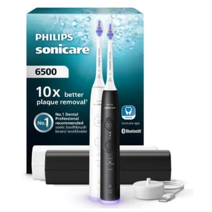 Brosse a dents électrique sonique double manche - PHILIPS - HX7419/01 - Série 6500 - blanc et noir - Bluetooth
