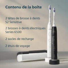 Brosse a dents électrique sonique double manche - PHILIPS - HX7419/01 - Série 6500 - blanc et noir - Bluetooth