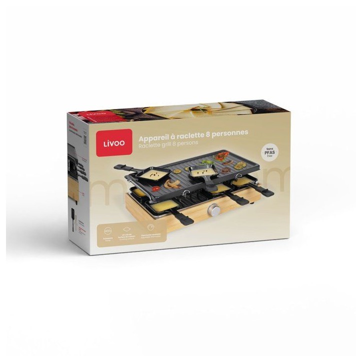 Appareil a raclette - LIVOO - DOC336 - 8 personnes - grill - bambou Appareil a raclette - LIVOO - DOC336 - 8 personnes - grill - bambou