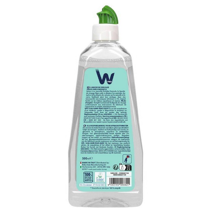 Liquide de rinçage - WPRO - NRA200 - Ecolabel - Anti-traces - Séchage rapide