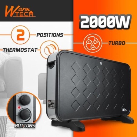 Convecteur mobile avec soufflerie - 2000 W - WARMTECH - WTTC2000TV-BL25 - Horizontal - Noir