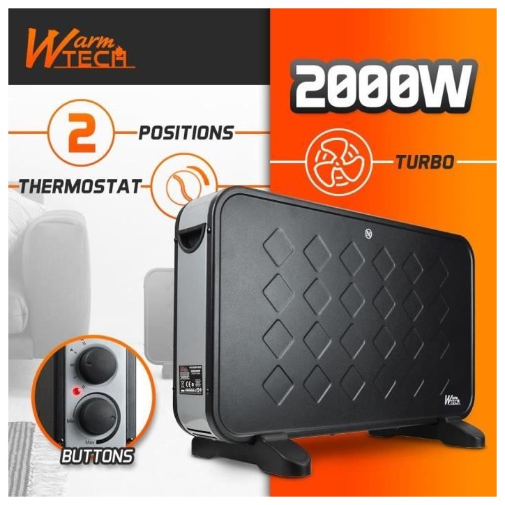 Convecteur mobile avec soufflerie - 2000 W - WARMTECH - WTTC2000TV-BL25 - Horizontal - Noir Convecteur mobile avec soufflerie - 2000 W - WARMTECH - WTTC2000TV-BL25 - Horizontal - Noir