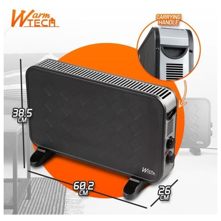Convecteur mobile avec soufflerie - 2000 W - WARMTECH - WTTC2000TV-BL25 - Horizontal - Noir Convecteur mobile avec soufflerie - 2000 W - WARMTECH - WTTC2000TV-BL25 - Horizontal - Noir