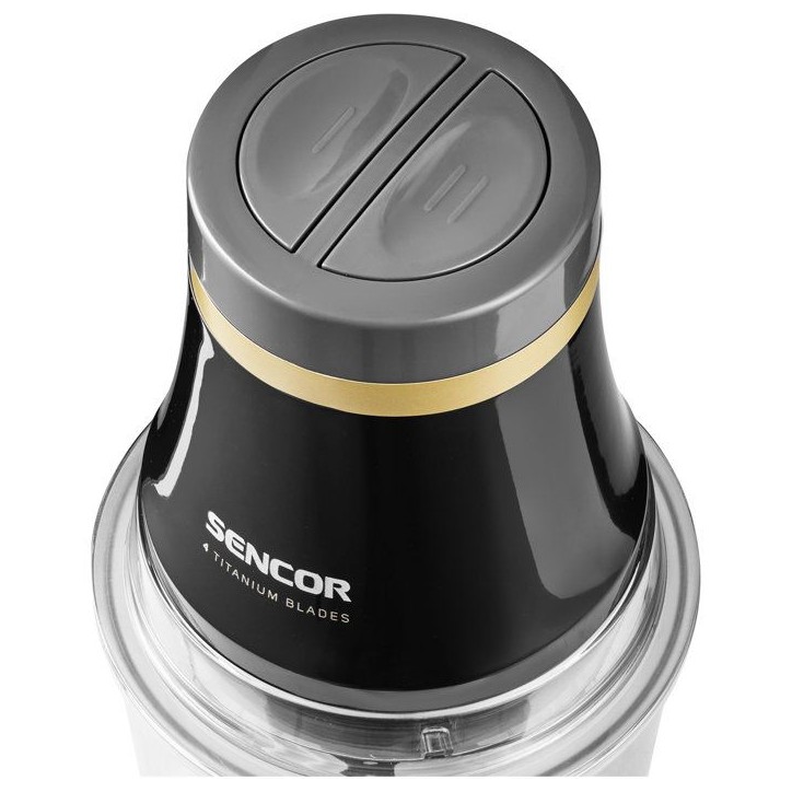 Hachoir électrique Sencor SCB 4000BK - Hacher et fouetter - 4 lames titane doré - Bol 1 L - Anti-éclaboussures - Noir