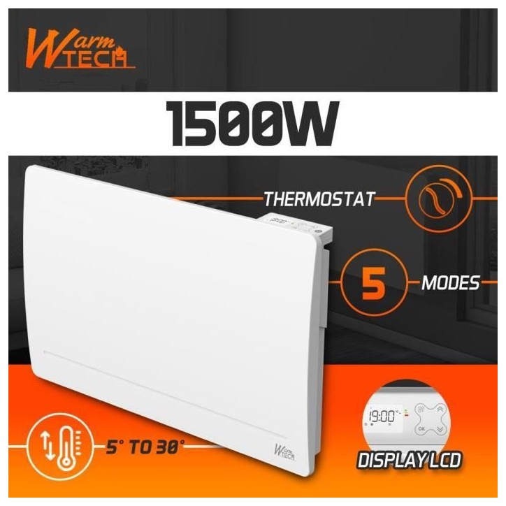 Radiateur fixe a inertie fonte - 1500 W - WARMTECH - WTFURIUS15 - Horizontal - Blanc Radiateur fixe a inertie fonte - 1500 W - WARMTECH - WTFURIUS15 - Horizontal - Blanc