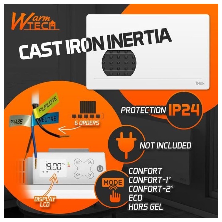 Radiateur fixe a inertie fonte - 1500 W - WARMTECH - WTFURIUS15 - Horizontal - Blanc Radiateur fixe a inertie fonte - 1500 W - WARMTECH - WTFURIUS15 - Horizontal - Blanc