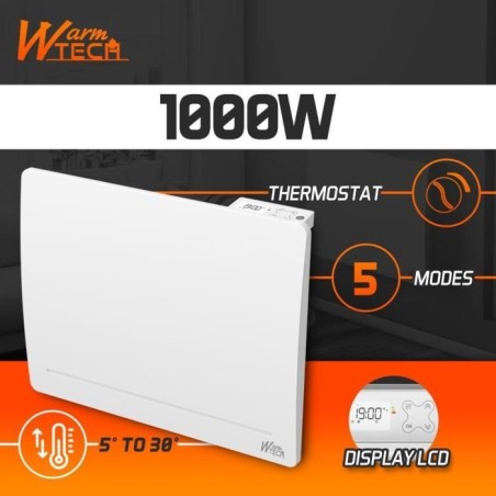 Radiateur fixe a inertie fonte - 1000 W - WARMTECH - WTFURIUS10 - Horizontal - Blanc