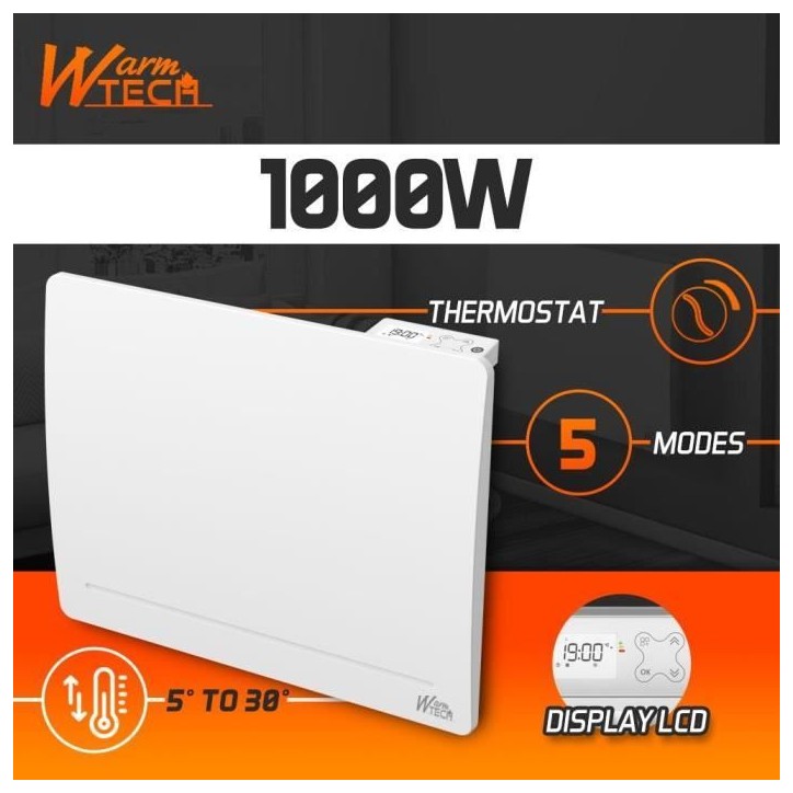 Radiateur fixe a inertie fonte - 1000 W - WARMTECH - WTFURIUS10 - Horizontal - Blanc Radiateur fixe a inertie fonte - 1000 W - WARMTECH - WTFURIUS10 - Horizontal - Blanc