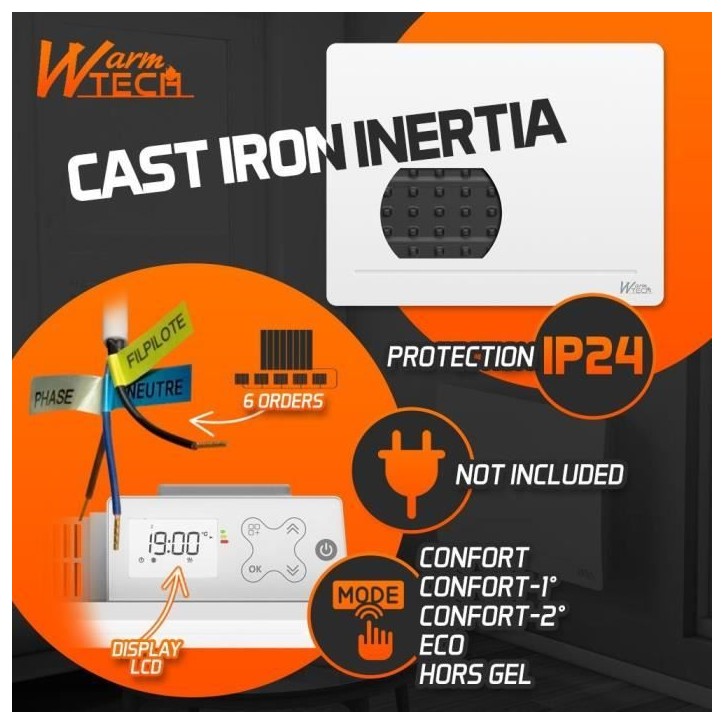 Radiateur fixe a inertie fonte - 1000 W - WARMTECH - WTFURIUS10 - Horizontal - Blanc Radiateur fixe a inertie fonte - 1000 W - WARMTECH - WTFURIUS10 - Horizontal - Blanc