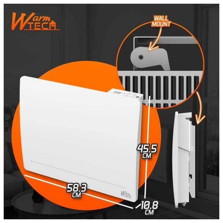 Radiateur fixe a inertie fonte - 1000 W - WARMTECH - WTFURIUS10 - Horizontal - Blanc Radiateur fixe a inertie fonte - 1000 W - WARMTECH - WTFURIUS10 - Horizontal - Blanc
