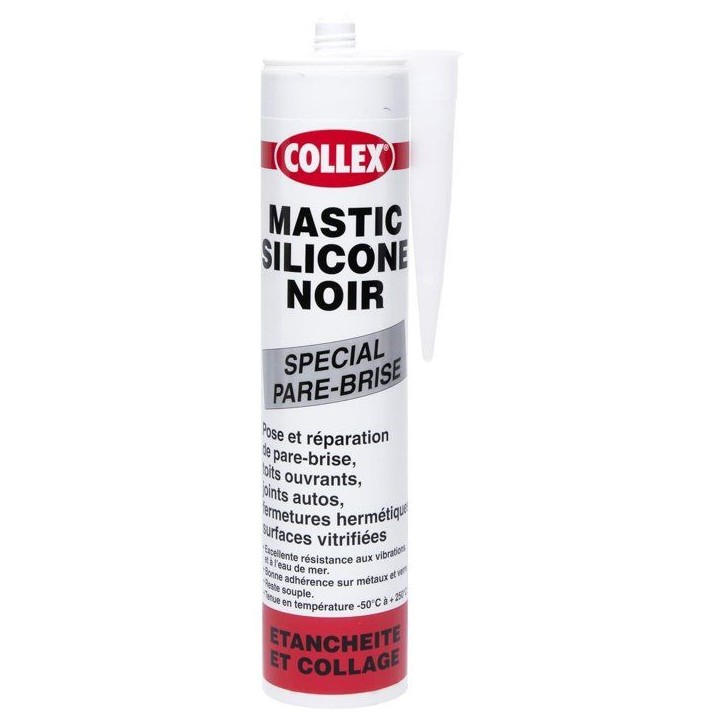 Mastic silicone noir - GEB - Collex - Spécial pare brise, toits ouvrants, joints autos, bateaux - 310 ml
