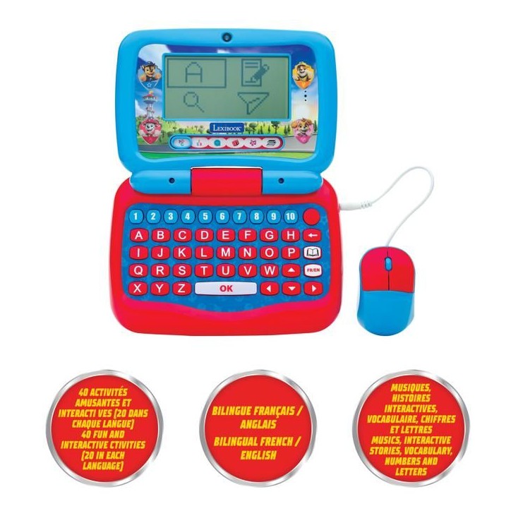 Ordinateur éducatif - La Pat' Patrouille - 100 activités - Français/Anglais - Clavier réaliste Ordinateur éducatif - La Pat' Patrouille - 100 activités - Français/Anglais - Clavier réaliste