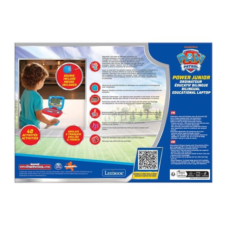 Ordinateur éducatif - La Pat' Patrouille - 100 activités - Français/Anglais - Clavier réaliste Ordinateur éducatif - La Pat' Patrouille - 100 activités - Français/Anglais - Clavier réaliste