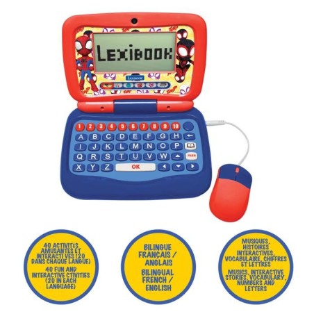 Ordinateur portable éducatif - Spidey parlant bilingue - Bilingue FR/EN - 40 activités - Écran 5,7x11,3 cm