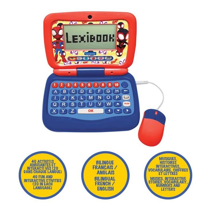 Ordinateur portable éducatif - Spidey parlant bilingue - Bilingue FR/EN - 40 activités - Écran 5,7x11,3 cm