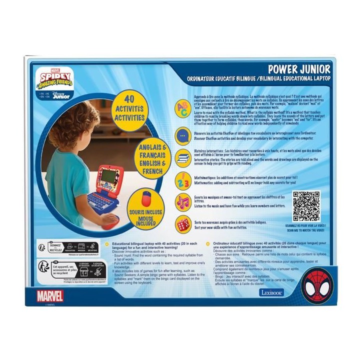 Ordinateur portable éducatif - Spidey parlant bilingue - Bilingue FR/EN - 40 activités - Écran 5,7x11,3 cm