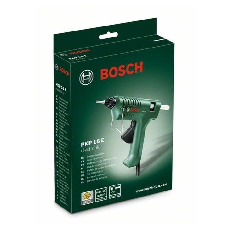 Pistolet a colle BOSCH - PKP 18 E - Electrique - 7 min - Vert et noir - 10 cm - 11 mm Pistolet a colle BOSCH - PKP 18 E - Electrique - 7 min - Vert et noir - 10 cm - 11 mm