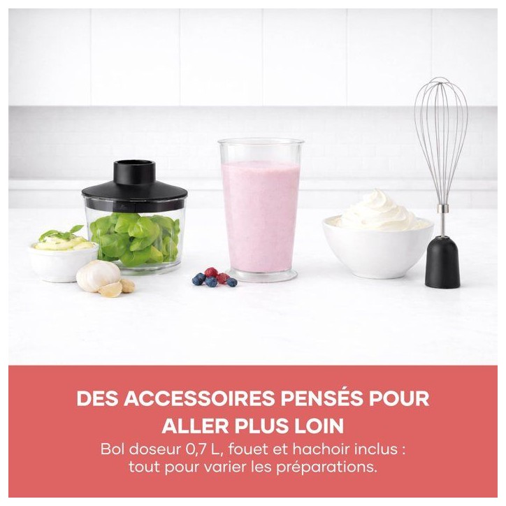 Mixeur plongeant 3-en1 - SEVERIN - SM3762 - 350 W - Pied amovible - Gobelet doseur 700 ml + Mini Hachoir + Fouet - Noir