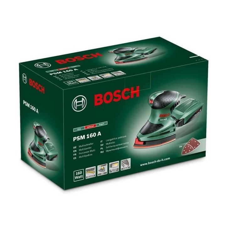 Ponceuse multi BOSCH PSM 160 A - Puissante et polyvalente - Ponçage et polissage - Systeme micro-filtre Bosch Ponceuse multi BOSCH PSM 160 A - Puissante et polyvalente - Ponçage et polissage - Systeme micro-filtre Bosch
