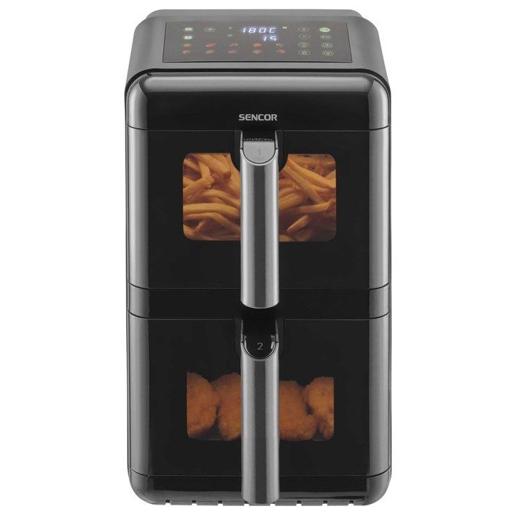 Friteuse a air chaud double panier Sencor SFR 1250BK - Fonction SyncFinish - Sans huile - 10 programmes - 11,6 L - 3000 W - Noir