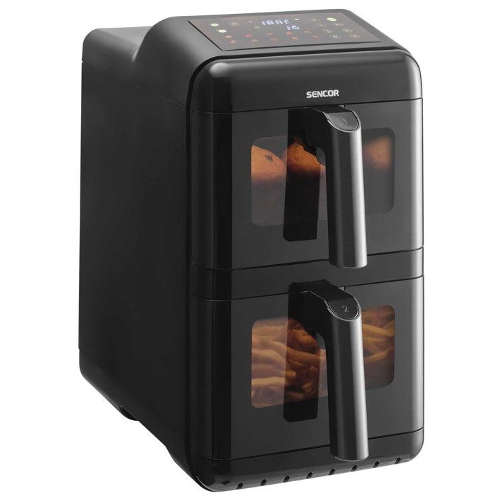 Friteuse a air chaud double panier Sencor SFR 1250BK - Fonction SyncFinish - Sans huile - 10 programmes - 11,6 L - 3000 W - Noir