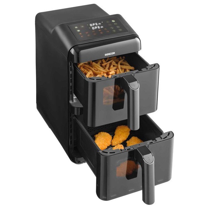 Friteuse a air chaud double panier Sencor SFR 1250BK - Fonction SyncFinish - Sans huile - 10 programmes - 11,6 L - 3000 W - Noir
