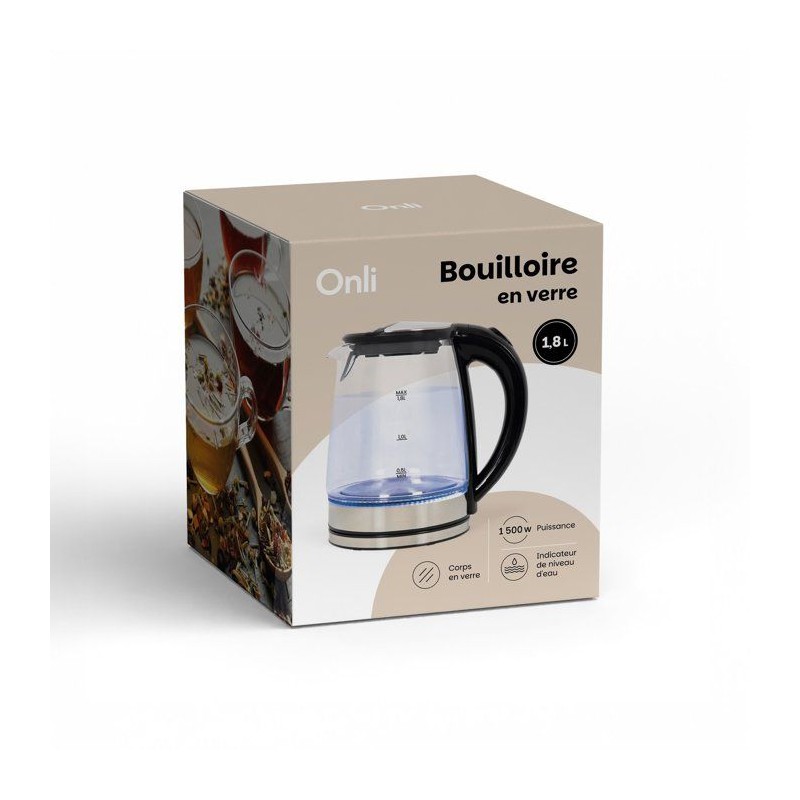 Bouilloire en verre - ONLI - ON1015N - 1,8 L - 1500 W - Filtre antical