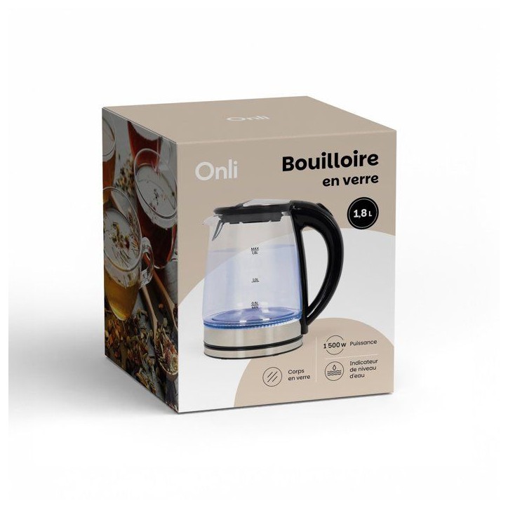 Bouilloire en verre - ONLI - ON1015N - 1,8 L - 1500 W - Filtre anticalcaire