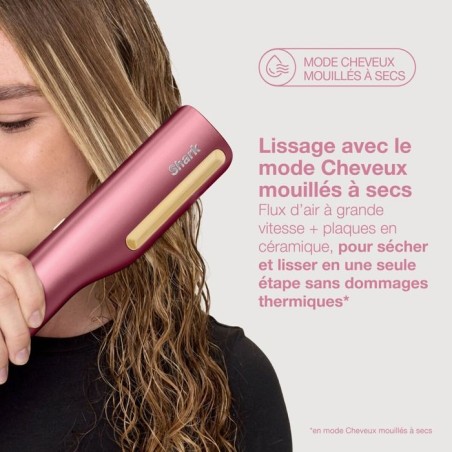 Lisseur et seche-cheveux 2 en 1 - SHARK - SilkiPro HT401EUPK - Rose - 1000W - 3 peignes Silki