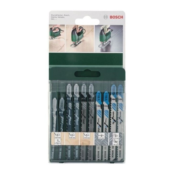 Lames de scie sauteuse - BOSCH - Lot de 10 pieces - HSS bimetal - Mixed Wood and Metal