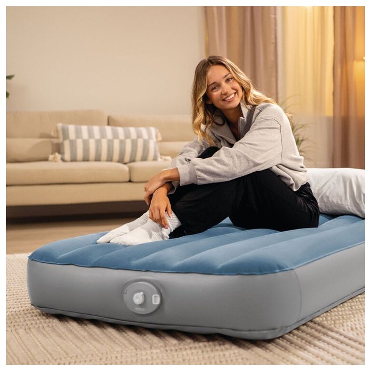 Matelas gonflable INTEX - 64187NP - Prestige Downy - 1,91 x 0,99 x 0,25 m - 1 personne - Intérieur/Extérieur - Pompe rechargea