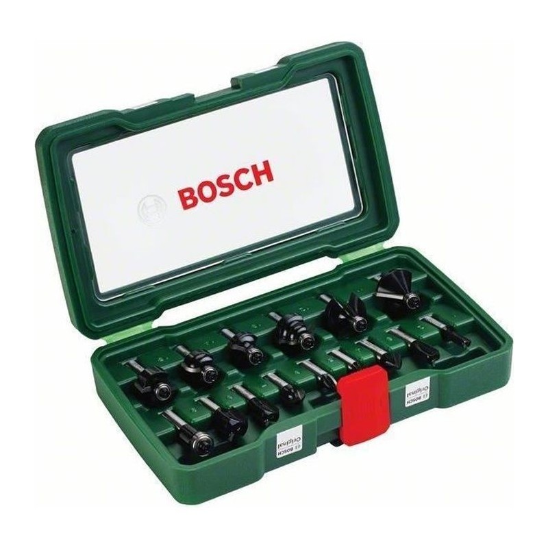 Coffret de 15 fraises au carbure BOSCH - queue 8mm - gris