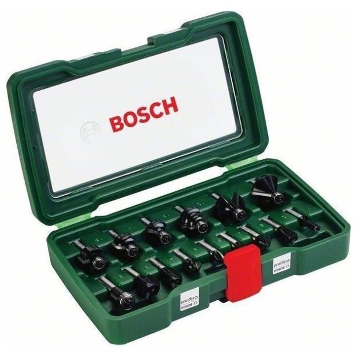 Coffret de 15 fraises au carbure BOSCH - queue 8mm - gris Coffret de 15 fraises au carbure BOSCH - queue 8mm - gris