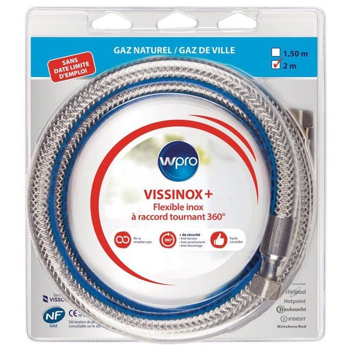 Tuyau gaz inox - WPRO - TNV200 - Gaz naturel - Vissinox+ - 2 m