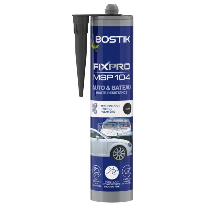 Mastic auto/bateau - BOSTIK - Fixpro MSP 104 - Colle et joint - Résiste intempéries et eau de mer - Noir - 290 ml Mastic auto/bateau - BOSTIK - Fixpro MSP 104 - Colle et joint - Résiste intempéries et eau de mer - Noir - 290 ml