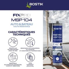 Mastic auto/bateau - BOSTIK - Fixpro MSP 104 - Colle et joint - Résiste intempéries et eau de mer - Noir - 290 ml