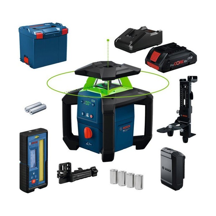 Laser rotatif BOSCH PROFESSIONAL - GRL18V-4-34CVG - Cellule de réception LR 45 + Batterie ProCore 18V 4.0Ah + WM5