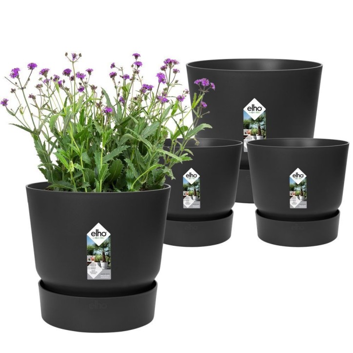 ELHO Lot de 2 pots de fleur rond Greenville - Ø14xH13,4 cm et Ø16xH15,3 cm - 7 L - Noir ELHO Lot de 2 pots de fleur rond Greenville - Ø14xH13,4 cm et Ø16xH15,3 cm - 7 L - Noir