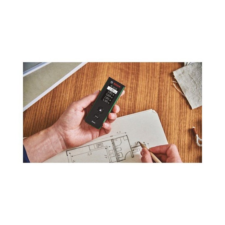 Télémetre laser BOSCH - Zamo - 40m - Avec 3 adaptateurs + guide de démarrage rapide + 2 piles rechargeables HR03 1,5 V AAA