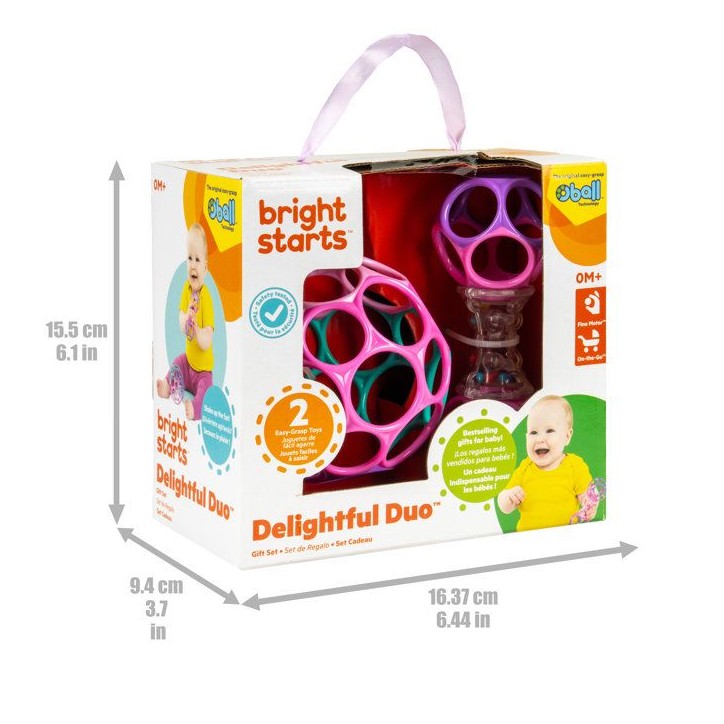 BRIGHT STARTS Coffret cadeau de naissance fille O'Ball avec 2 jouets bébé: un hochet et une O Ball Rose, Violet, Turquoise BRIGHT STARTS Coffret cadeau de naissance fille O'Ball avec 2 jouets bébé: un hochet et une O Ball Rose, Violet, Turquoise