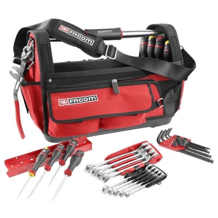 Boîte textile Probag + 28 outils FACOM - BS.T20CM1PB - 8 tournevis + 10 clés mixtes + 9 clés mâles + 1 pince multiprise gaî Boîte textile Probag + 28 outils FACOM - BS.T20CM1PB - 8 tournevis + 10 clés mixtes + 9 clés mâles + 1 pince multiprise gaî