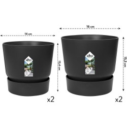 ELHO Lot de 2 pots de fleur rond Greenville - Ø14xH13,4 cm et Ø16