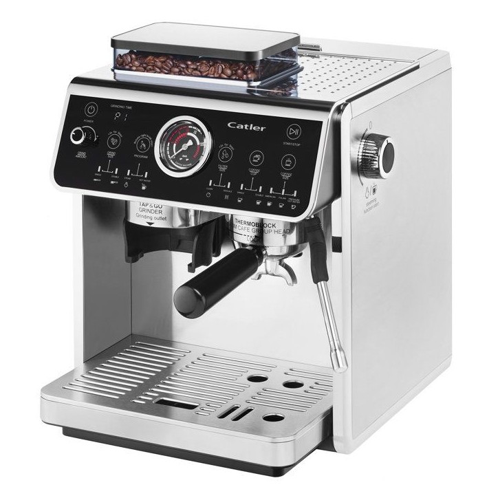 Machine a expresso a levier CATLER ES 910 - Café en grains - Double pompe 20/5 bars - Broyeur inox 30 niveaux - Noir/inox Machine a expresso a levier CATLER ES 910 - Café en grains - Double pompe 20/5 bars - Broyeur inox 30 niveaux - Noir/inox