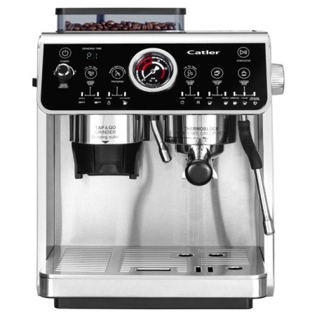 Machine a expresso a levier CATLER ES 910 - Café en grains - Double pompe 20/5 bars - Broyeur inox 30 niveaux - Noir/inox